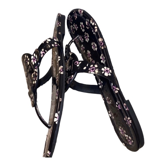Designer Tory Burch Miller Sandal Patent Leather Black & Floral Print New Size 8 - Picture 9 of 11